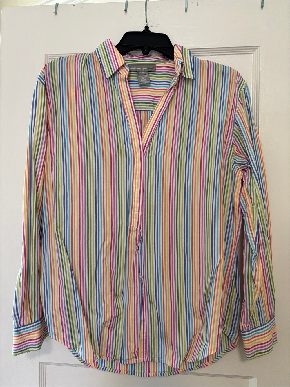 Jones New York Multicolor Stripe Cotton Button-Down Shirt